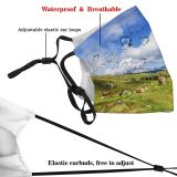 yanfind Idyllic Pasture Field Clouds Agriculture Cow Lawn Tranquil Scenery Mountains Beautiful Rural Dust Washable Reusable Filter and Reusable Mouth Warm Windproof Cotton Face