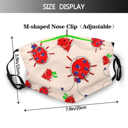 yanfind Childish Cute Insect Seamless Colorful Berry Strawberry Summer Doodle Child Endless Lady Dust Washable Reusable Filter and Reusable Mouth Warm Windproof Cotton Face
