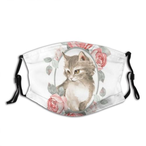 yanfind Isolated Artwork Cat Kitty Cute Wreath Grey Natural Vintage Artistic Design Beautiful Dust Washable Reusable Filter and Reusable Mouth Warm Windproof Cotton Face