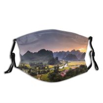 yanfind Idyllic Afterglow Daylight Sunset Focus Farmland Field Dawn Gloomy Daytime Tranquil Scenery Dust Washable Reusable Filter and Reusable Mouth Warm Windproof Cotton Face
