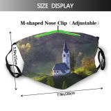 yanfind Mist Hill Catholic Morning Natural Atmospheric Church Landscape Sky Forest Sunshine Tree Dust Washable Reusable Filter and Reusable Mouth Warm Windproof Cotton Face