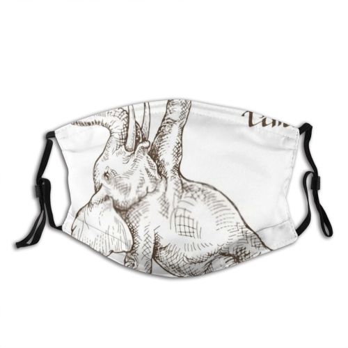 yanfind Abstract Isolated Elephant Cute Wildlife Coloring Doodle Indian Vintage Culture Design Art Dust Washable Reusable Filter and Reusable Mouth Warm Windproof Cotton Face
