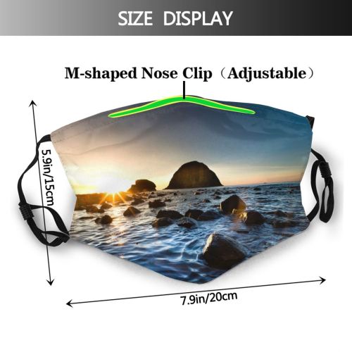 yanfind Idyllic Shore Coast Oceanside Sunset Seaside Dawn Sea Beach Surf Tranquil Scenery Dust Washable Reusable Filter and Reusable Mouth Warm Windproof Cotton Face