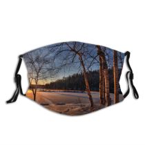 yanfind Ice Lake Sunset Frost Pine Frosty Snowy Icy Forest Branches Frozen River Dust Washable Reusable Filter and Reusable Mouth Warm Windproof Cotton Face