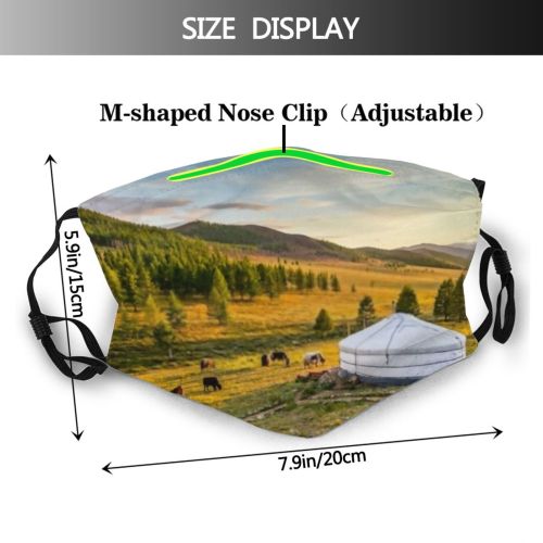 yanfind Camp Mongolian Beautiful Meadow Yurt National Rays Forest Scenic Sky Lifestyle Scenery Dust Washable Reusable Filter and Reusable Mouth Warm Windproof Cotton Face
