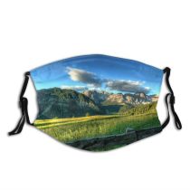 yanfind Idyllic Wooden Pasture Field Mountain Clouds Plants Tranquil Fence Scenery Mountains Rural Dust Washable Reusable Filter and Reusable Mouth Warm Windproof Cotton Face