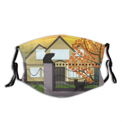 yanfind Garden Moon Cat Kitty Stalk Picket Fence Door Yard Night Spooky Artistic Dust Washable Reusable Filter and Reusable Mouth Warm Windproof Cotton Face