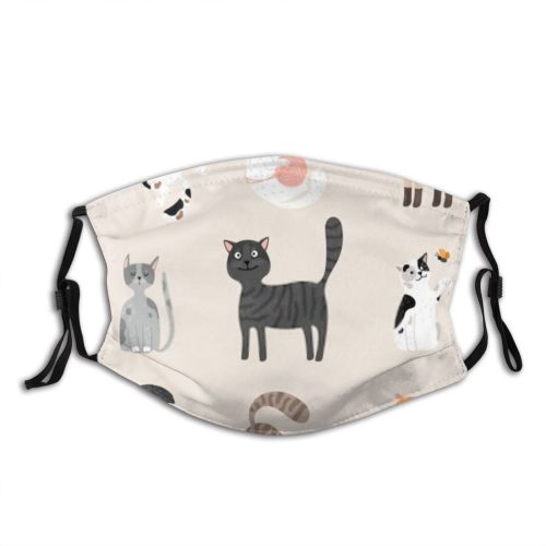 yanfind Abstract Isolated Smile Whisker Life Striped Cat Kitty Cute Simplicity Grey Lazy Dust Washable Reusable Filter and Reusable Mouth Warm Windproof Cotton Face