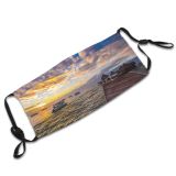 yanfind Jetty Idyllic Tropical Shore Oceanside Sunset Seaside Dawn Sea Clouds Watercrafts Scenery Dust Washable Reusable Filter and Reusable Mouth Warm Windproof Cotton Face