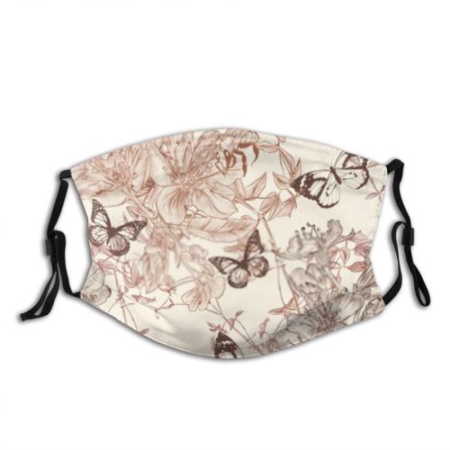 yanfind Butterfly Elegant Decor Stylized Swirl Cute Old Seamless Natural Creatures Pastel Note Dust Washable Reusable Filter and Reusable Mouth Warm Windproof Cotton Face