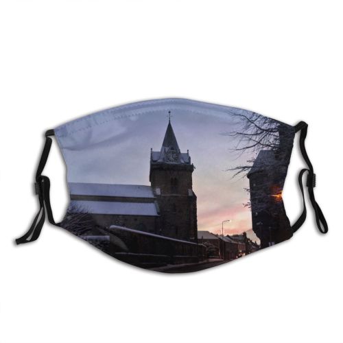 yanfind Winter Town Fife Steeple Religion Christmas Scotland Inverkeithing Britain Winter Tower Morning Dust Washable Reusable Filter and Reusable Mouth Warm Windproof Cotton Face