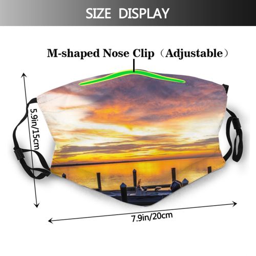yanfind Idyllic Watercraft Afterglow Golden Sunset Dawn Sea Clouds Beach Tranquil Scenery Vehicle Dust Washable Reusable Filter and Reusable Mouth Warm Windproof Cotton Face