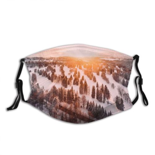 yanfind Ice Golden Sunset Frost Mountain Road Forest Frozen Capped Mountains Winter Snow Dust Washable Reusable Filter and Reusable Mouth Warm Windproof Cotton Face