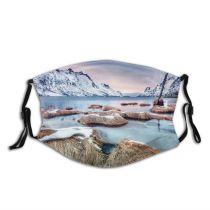yanfind Dramatic Sunset Fjord Romantic Tranquility Snow Snowcapped Norway Sky Inlet Reflection Mountain Dust Washable Reusable Filter and Reusable Mouth Warm Windproof Cotton Face