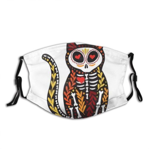 yanfind Isolated Emblem Halloween Cat Dia Mexico Colorful Autumn Hallow Skull Ornament Culture Dust Washable Reusable Filter and Reusable Mouth Warm Windproof Cotton Face