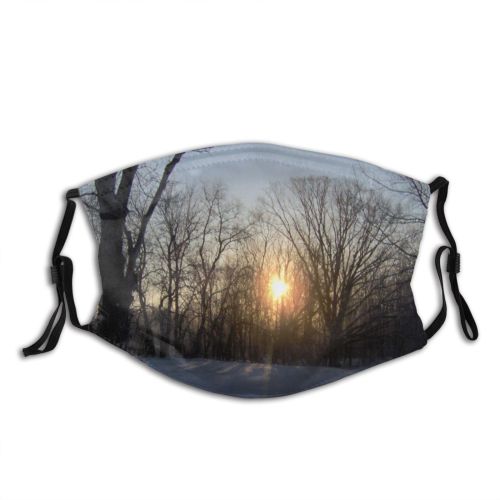 yanfind Winter Frozen Morning Winter Atmospheric Sky Light Branch Snow Midwest Pond Sunrise Dust Washable Reusable Filter and Reusable Mouth Warm Windproof Cotton Face