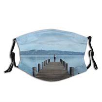 yanfind Jetty Sea Wooden Ocean Wood Pier Dock Dusk Boardwalk Dawn Dust Washable Reusable Filter and Reusable Mouth Warm Windproof Cotton Face
