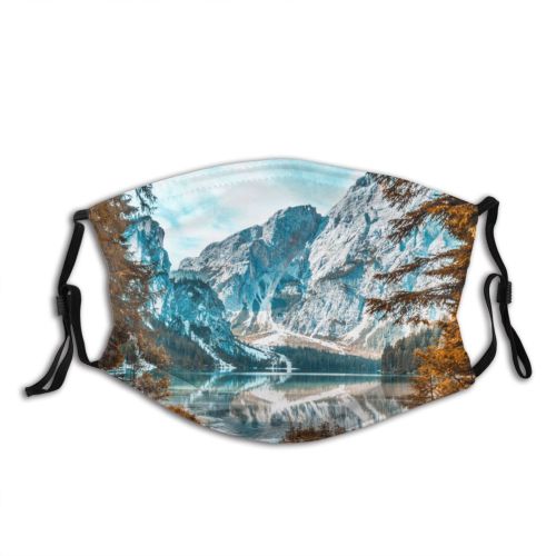 yanfind Idyllic Autumn Lake Dry Mountain Snowy Forest Tranquil Scenery Capped Winter Leaves Dust Washable Reusable Filter and Reusable Mouth Warm Windproof Cotton Face