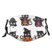 yanfind Isolated Horror Halloween Cat Cute Autumn October Pumpkin Spooky Design Ghost Art Dust Washable Reusable Filter and Reusable Mouth Warm Windproof Cotton Face