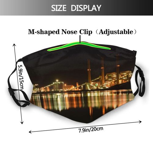 yanfind Industrial Factory Sunset Evening Night Manufacturing Tower Bridge River Power Petroleum Dark Dust Washable Reusable Filter and Reusable Mouth Warm Windproof Cotton Face
