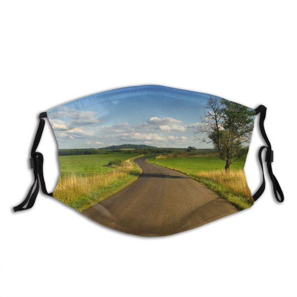 yanfind Idyllic Farm Calm Farmland Field Road Clouds Tranquil Tree Rural Grass Sky Dust Washable Reusable Filter and Reusable Mouth Warm Windproof Cotton Face