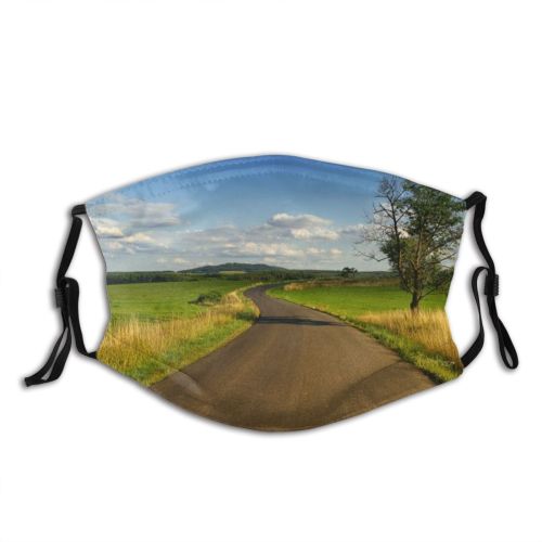 yanfind Idyllic Farm Calm Farmland Field Road Clouds Tranquil Tree Rural Grass Sky Dust Washable Reusable Filter and Reusable Mouth Warm Windproof Cotton Face