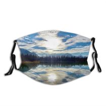 yanfind Idyllic Lake Daylight Calm Sunset Dawn Mountain Forest Clouds Tranquil Scenery Mountains Dust Washable Reusable Filter and Reusable Mouth Warm Windproof Cotton Face