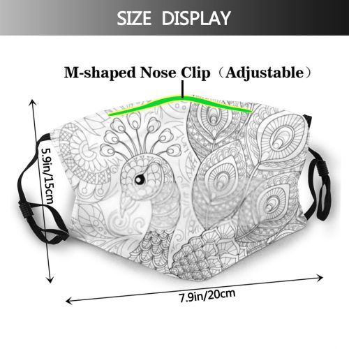yanfind Abstract Isolated Bird Fashion Peacock Feather Cute Mascot Wildlife Coloring Contour Doodle Dust Washable Reusable Filter and Reusable Mouth Warm Windproof Cotton Face
