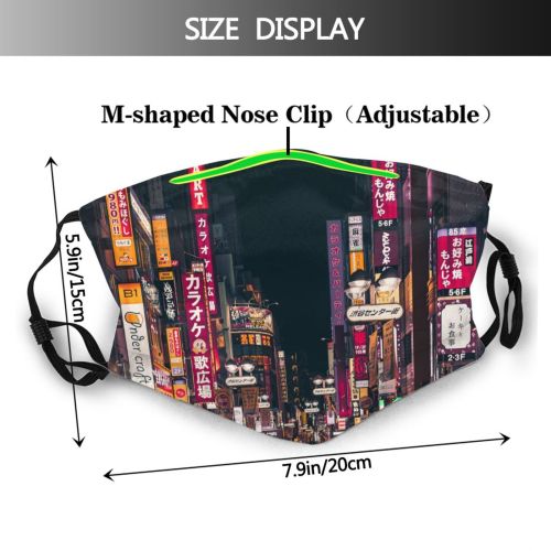 yanfind Japan Downtown Evening Signs Billboard Tokyo Urban Neon Architecture Street City Shopping Dust Washable Reusable Filter and Reusable Mouth Warm Windproof Cotton Face