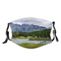 yanfind Lake Calm Greenery Clouds Evergreen River Scenery Mountains Rural Grass Trees Outdoors Dust Washable Reusable Filter and Reusable Mouth Warm Windproof Cotton Face