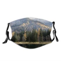 yanfind Idyllic Lake Calm Mountain Daytime Coniferous Tranquil Picturesque Scenery Mountains Peak Rural Dust Washable Reusable Filter and Reusable Mouth Warm Windproof Cotton Face