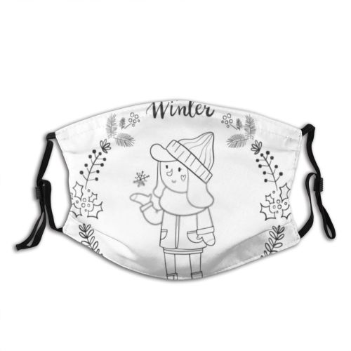 yanfind Calligraphy Isolated Snow Artwork Wool Christmas Cute Xmas Warm Cozy Wreath Winter Dust Washable Reusable Filter and Reusable Mouth Warm Windproof Cotton Face