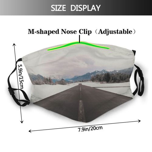 yanfind Ice Perspective Mountain Road Snowy Icy Clouds Coniferous Roadway Capped Mountains Peak Dust Washable Reusable Filter and Reusable Mouth Warm Windproof Cotton Face