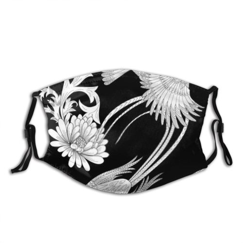 yanfind  Spring Flower Life Stylized Garden  Drawn Cartoon Lines Sparrow Flying Dust Washable Reusable Filter and Reusable Mouth Warm Windproof Cotton Face