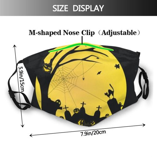 yanfind Horror Moon Mystic Road Halloween Witchcraft Cat Graveyard Pagan Grave Night Lantern Dust Washable Reusable Filter and Reusable Mouth Warm Windproof Cotton Face