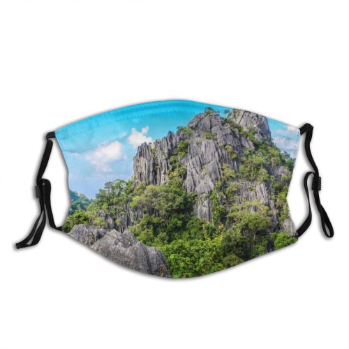 yanfind Idyllic Tropical Foliage Sight Greenery Mountain Forest Clouds Plants Scenery High Mountains Dust Washable Reusable Filter and Reusable Mouth Warm Windproof Cotton Face