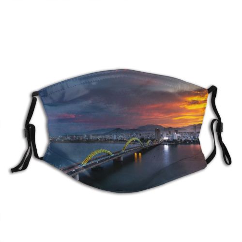 yanfind Idyllic Perspective Shot Afterglow Transportation Sunset Downtown Dawn Sea Bridge Clouds Tranquil Dust Washable Reusable Filter and Reusable Mouth Warm Windproof Cotton Face
