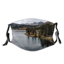 yanfind Lake Daylight Reflections Sight Mountain Forest Clouds Peaks Scenery High Mountains Grass Dust Washable Reusable Filter and Reusable Mouth Warm Windproof Cotton Face