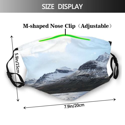 yanfind Ice Lake Daylight Frosty Mountain Daytime Frozen Capped Majestic High Mountains Peak Dust Washable Reusable Filter and Reusable Mouth Warm Windproof Cotton Face