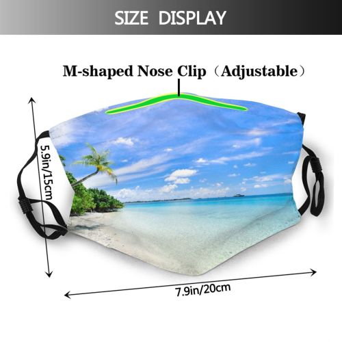 yanfind Idyllic Vacation Calm Sea Clouds Beach Tranquil Scenery Palm Trees Sky Peaceful Dust Washable Reusable Filter and Reusable Mouth Warm Windproof Cotton Face