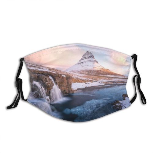 yanfind Dawn Ice Europe Dramatic Landscape Snaefellsnes Kirkjufell Volcano Iceland Snow Sunrise Place Dust Washable Reusable Filter and Reusable Mouth Warm Windproof Cotton Face