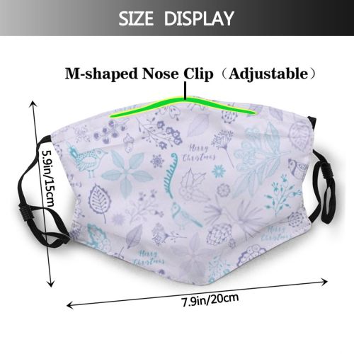yanfind Abstract Calligraphy Garden Decor Bird Christmas Cute Poinsettia Seamless Winter Berry Cone Dust Washable Reusable Filter and Reusable Mouth Warm Windproof Cotton Face