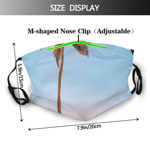 yanfind Idyllic Tropical Oceanside Exotic Dawn Seaside Sea Summertime Beach Palm Tree Horizon Dust Washable Reusable Filter and Reusable Mouth Warm Windproof Cotton Face
