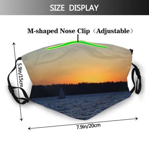 yanfind Horizon Sailboat Lake Calm Sunset Sky Sailing Seattle Washington Sailing Lake Sunset Dust Washable Reusable Filter and Reusable Mouth Warm Windproof Cotton Face