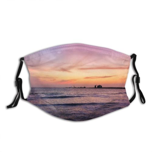 yanfind Idyllic Shore Oceanside Sunset Seaside Dawn Waves Sea Clouds Beach Tranquil Scenery Dust Washable Reusable Filter and Reusable Mouth Warm Windproof Cotton Face