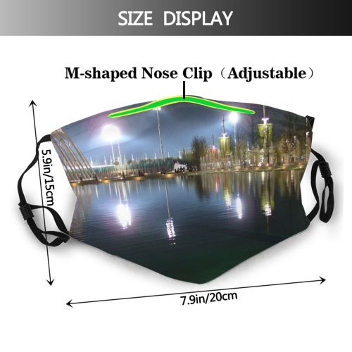yanfind City Lighting Metropolitan Night Reflection Sky Oaka Light Area River Athens Landmark Dust Washable Reusable Filter and Reusable Mouth Warm Windproof Cotton Face