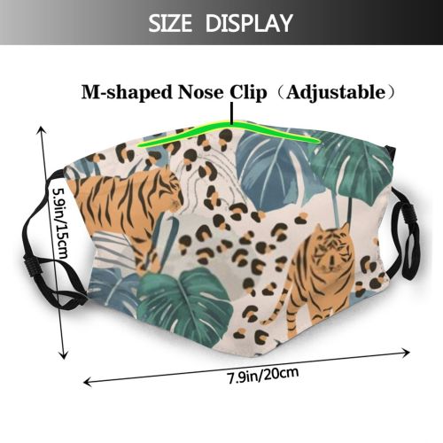 yanfind Abstract Safari Fashion Cat Cute Seamless Trendy Wildlife Leopard Indian Summer Palm Dust Washable Reusable Filter and Reusable Mouth Warm Windproof Cotton Face
