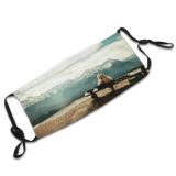 yanfind Idyllic Lady Sit Wooden Daylight Sightseeing Clouds Tranquil Scenery Capped Bench High Dust Washable Reusable Filter and Reusable Mouth Warm Windproof Cotton Face
