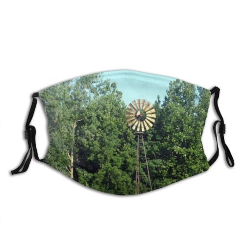 yanfind Mill Field Natural Vegetation Landscape Plant Meadow Prairie Grassland Tree Windmill Rural Dust Washable Reusable Filter and Reusable Mouth Warm Windproof Cotton Face
