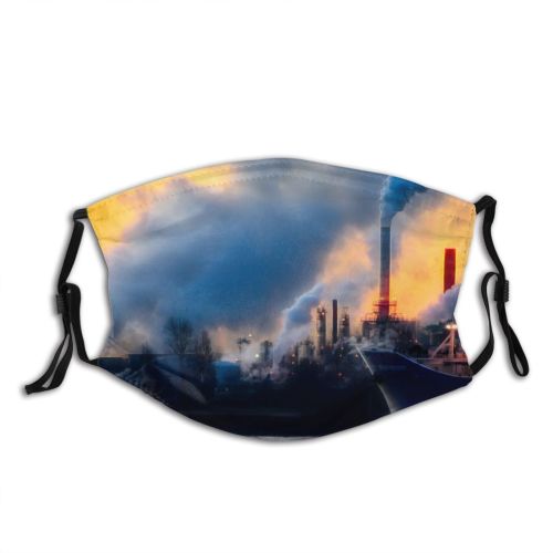 yanfind Industrial Factory Electricity Ship Exhaust Clouds River Power Chimney Smog Air Atmosphere Dust Washable Reusable Filter and Reusable Mouth Warm Windproof Cotton Face